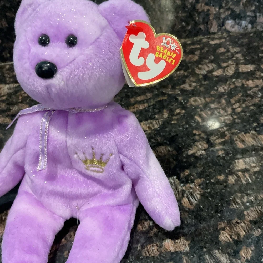 Ty Lavender “Yours Truly” Plush Bear with Crown Embroidery